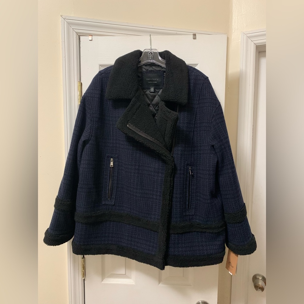 NWT Sanctuary Wool Blend Plaid Coat - L